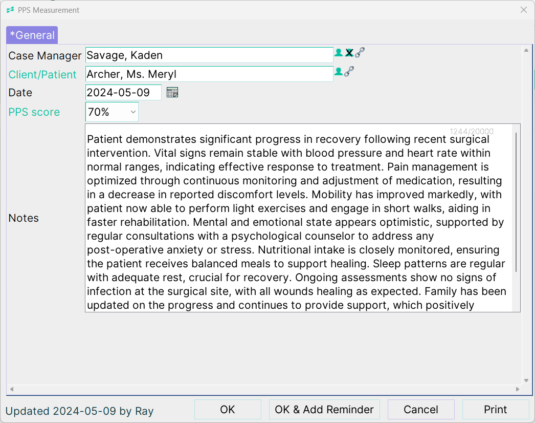 Case Notes Example Template Palliative Care