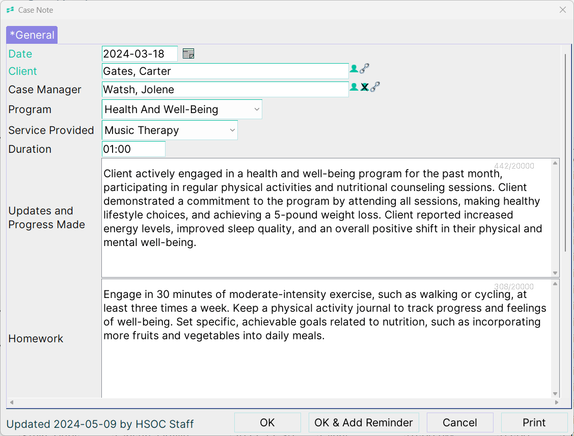 Case Notes Example Template Health and Social Services