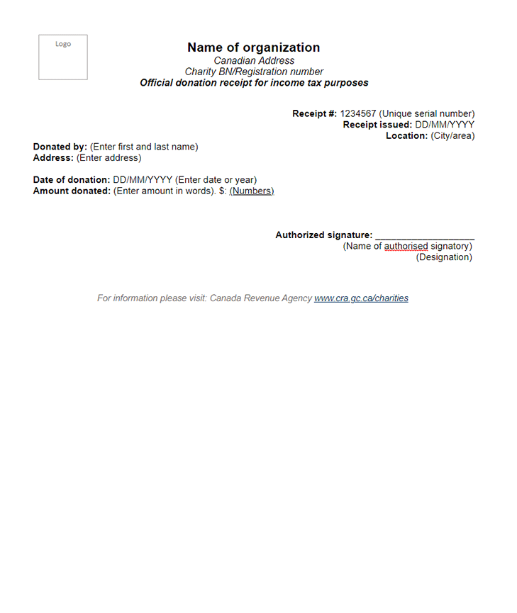 Cash Donation Receipt Template CANADA