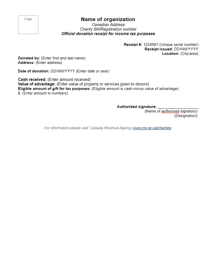 Cash Donation Receipt Template with Advantage CANADA