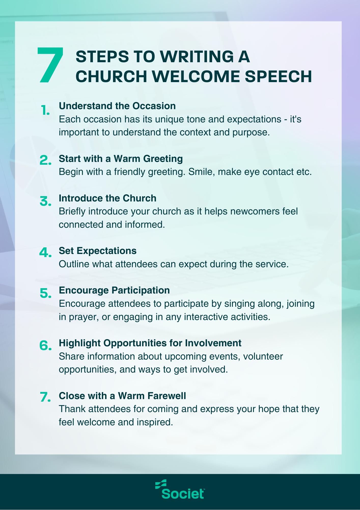 Checklist for Church Welcome Speech