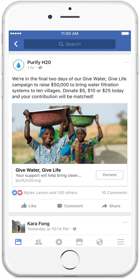 Collect Donations Facebook Ad for Nonprofits - Engage Donors