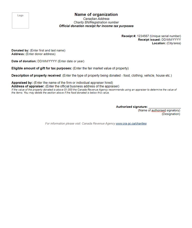 In-kind Donation Receipt Template CANADA