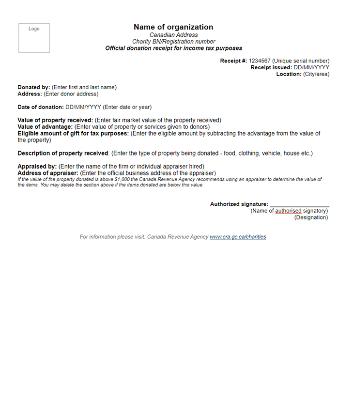 In-kind Donation Receipt Template with Advantage CANADA