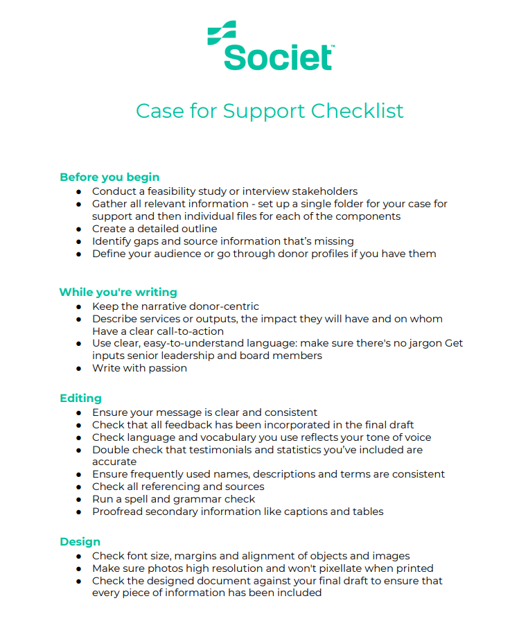 case for support checklist