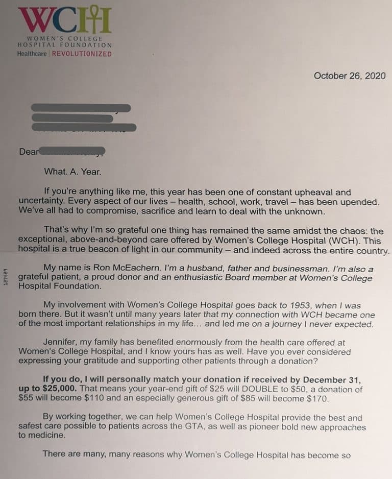 Year End Appeal - Womens college letter