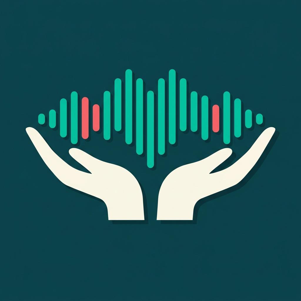 The Business of Helping emblem: two open hands holding an audio waveform that rises into a heartbeat